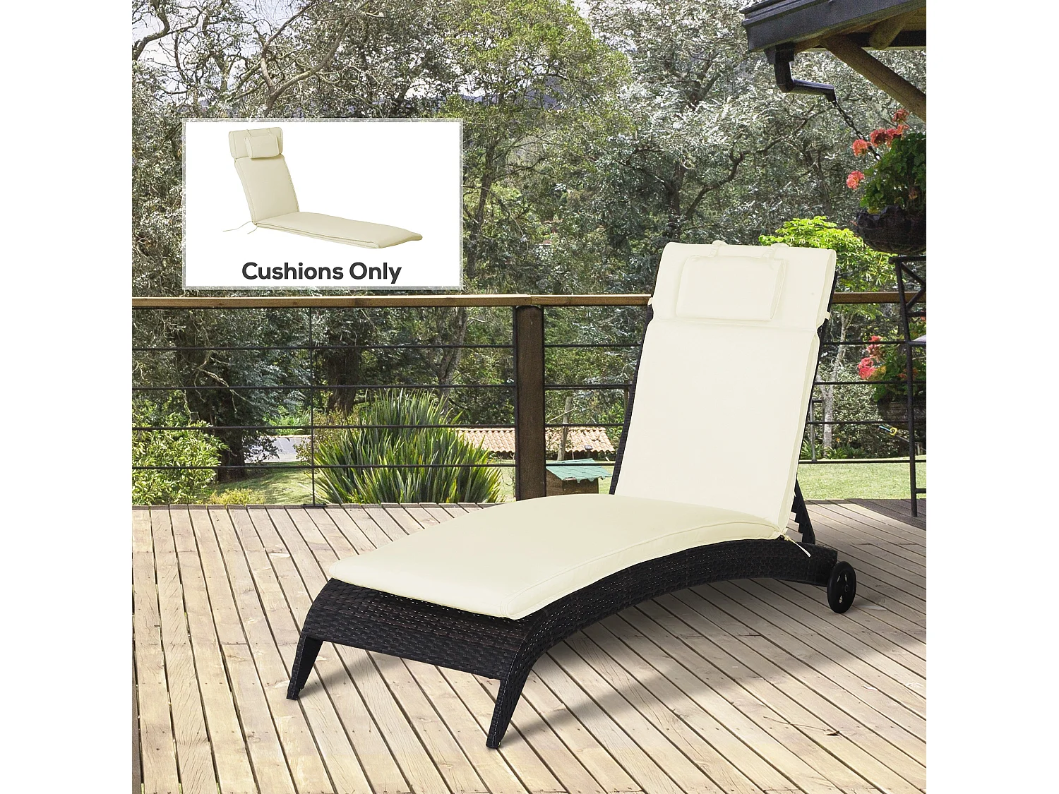 Matelas bain de soleil déhoussable - coussin de transat - matelas de chaise longue - 198 x 53 x 5 cm - tissu sable