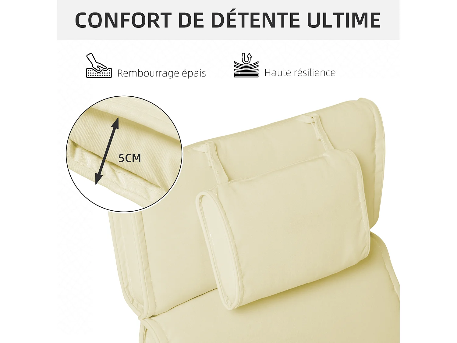 Matelas bain de soleil déhoussable - coussin de transat - matelas de chaise longue - 198 x 53 x 5 cm - tissu sable