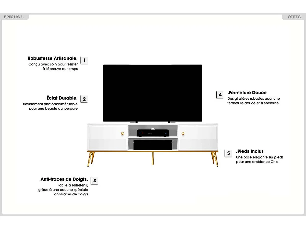 Meuble TV - H.53 x L.160 x P.40 cm - PRESTIGE