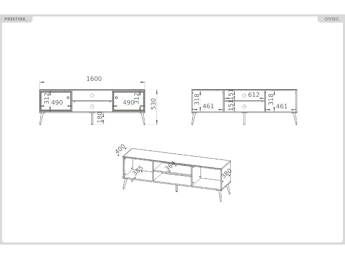 Meuble TV - H.53 x L.160 x P.40 cm - PRESTIGE