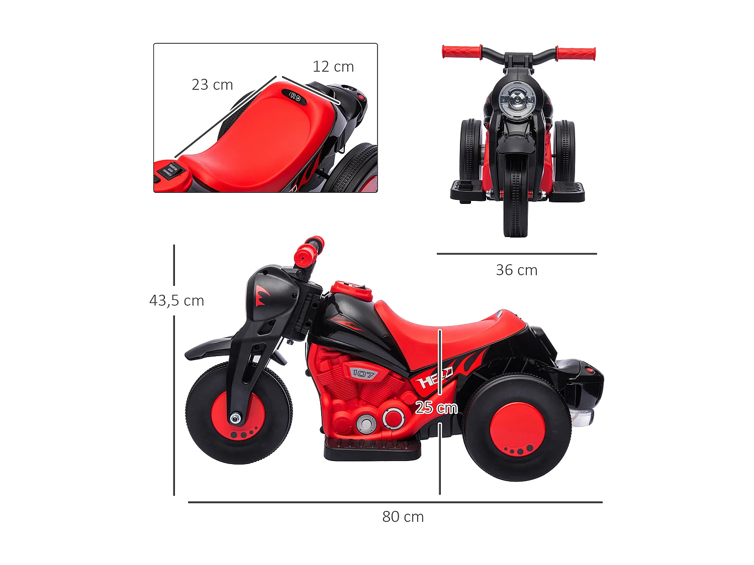Moto électrique enfant chopper 6V env. 3Km/h 3 roues effets lumineux sonores fonction bulles rouge noir