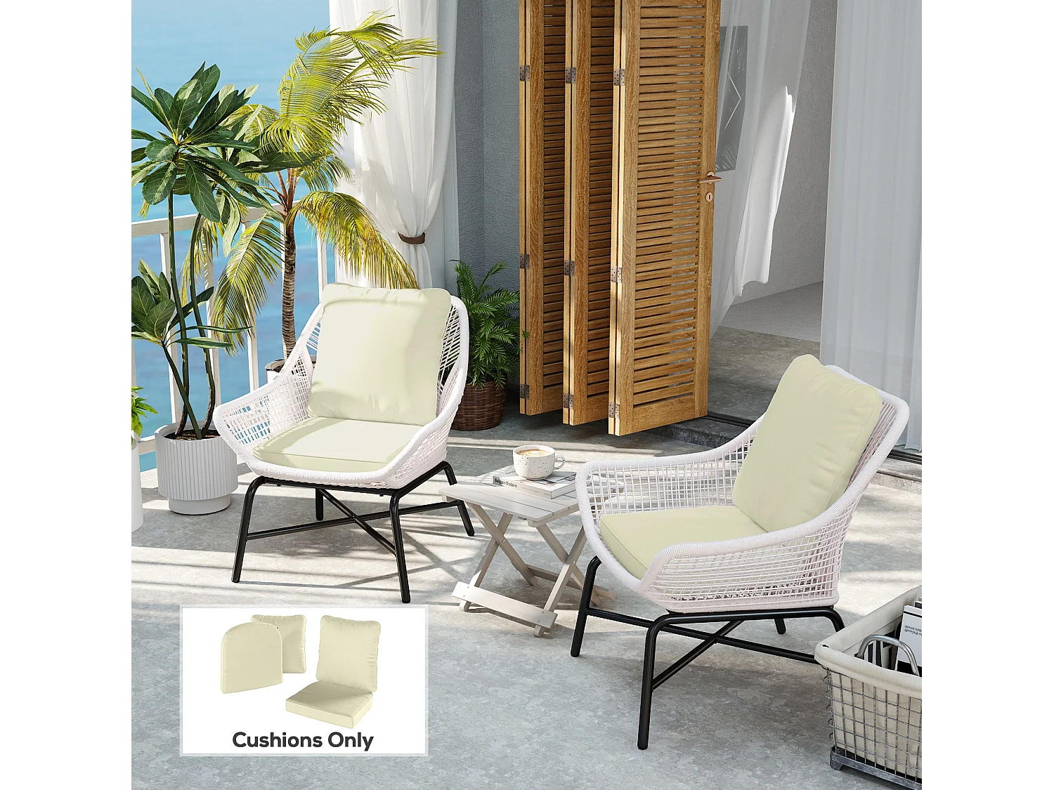Lot de 2 coussins galettes assise dossier de chaises fauteuils de jardin polyester blanc cassé