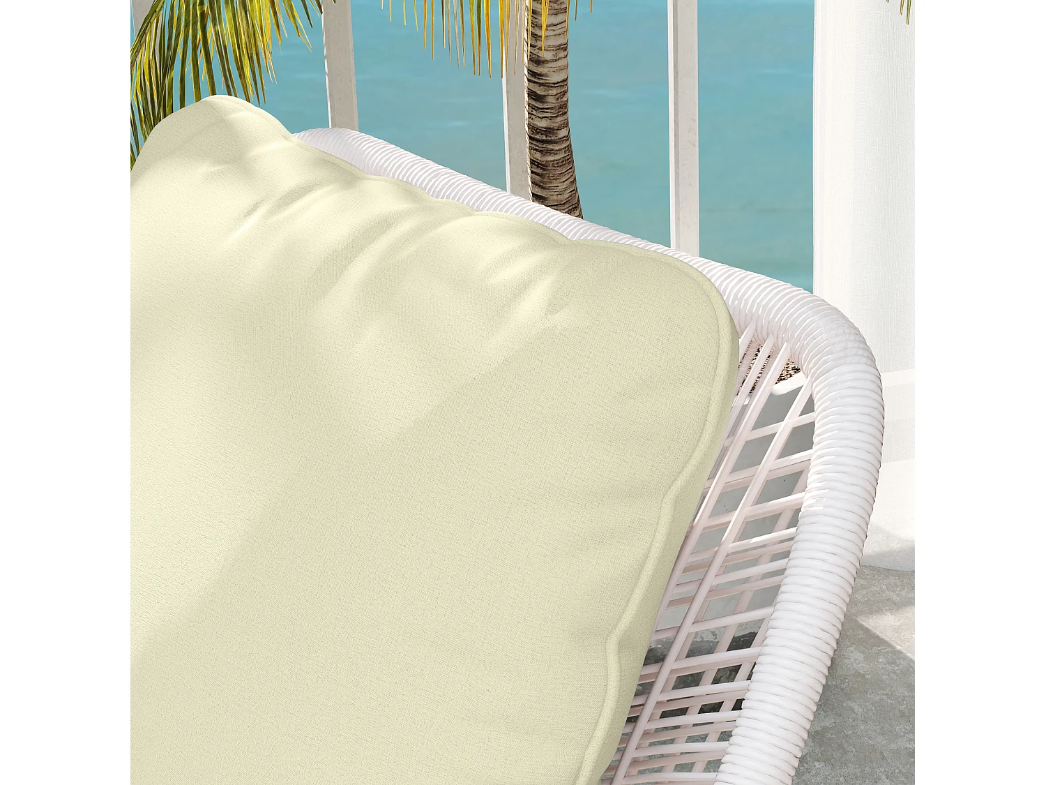 Lot de 2 coussins galettes assise dossier de chaises fauteuils de jardin polyester blanc cassé