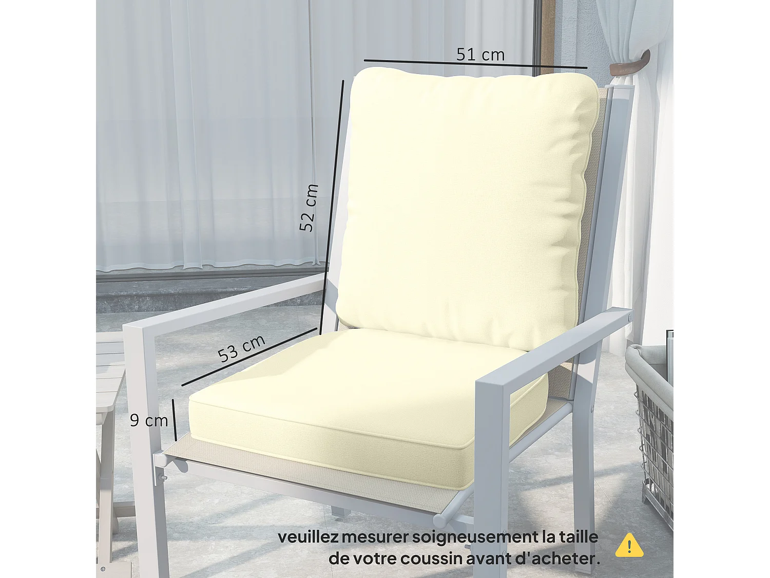 Lot de 2 coussins galettes assise dossier de chaises fauteuils de jardin polyester blanc cassé
