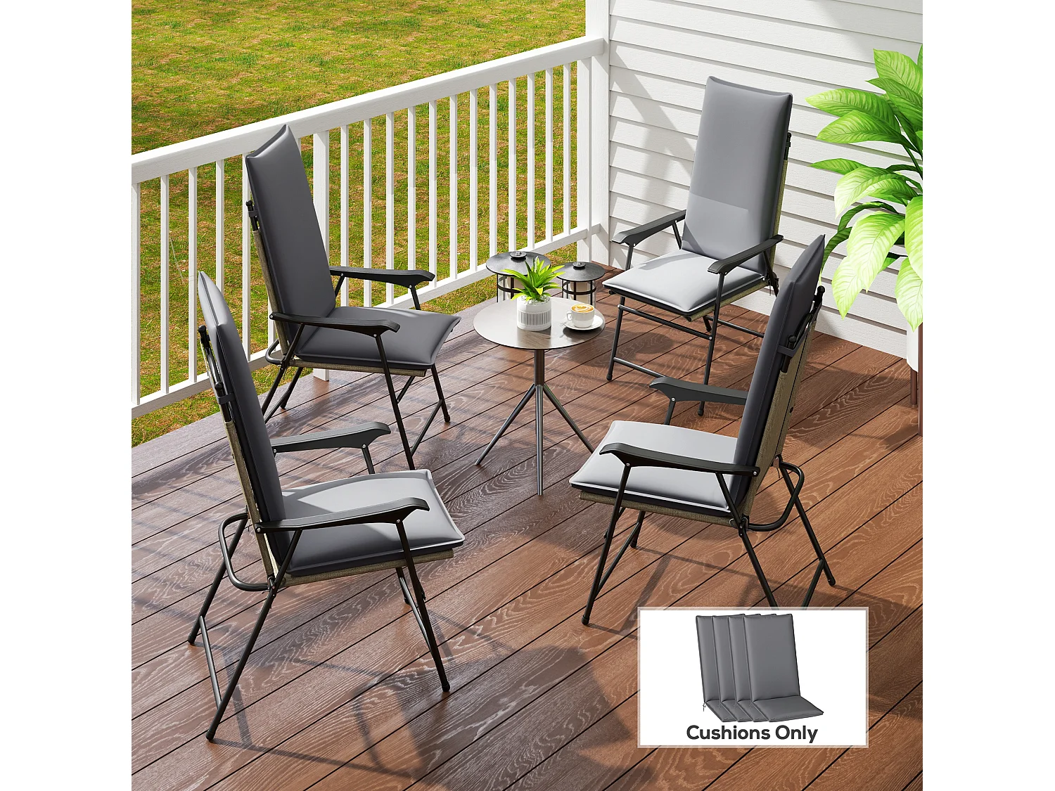 Lot de 4 coussins galettes assise dossier de chaises fauteuils de jardin polyester gris