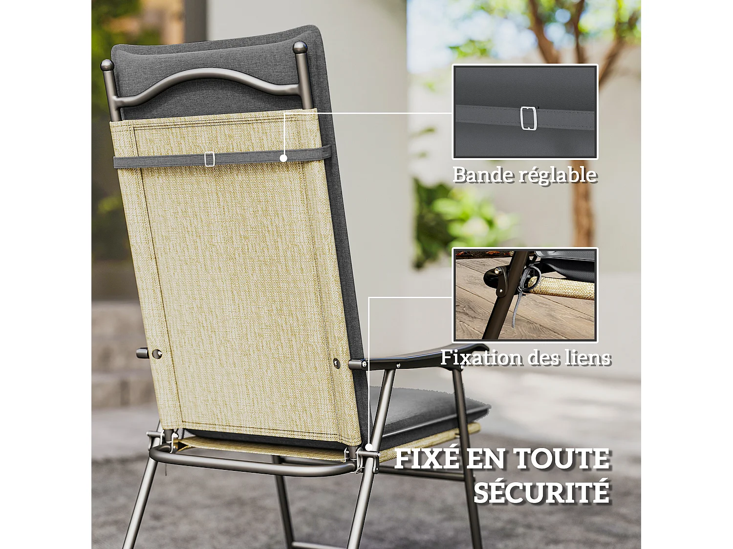 Lot de 4 coussins galettes assise dossier de chaises fauteuils de jardin polyester gris