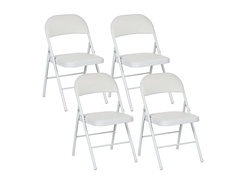 Lot de 4 chaises pliantes assise dossier rembourrés acier synthétique blanc