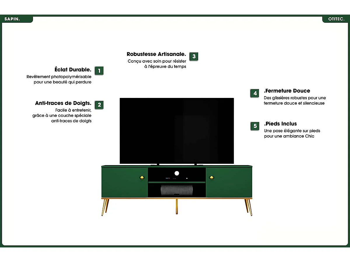 Meuble TV - H.54 x L.160 x P.40 cm - SAPIN