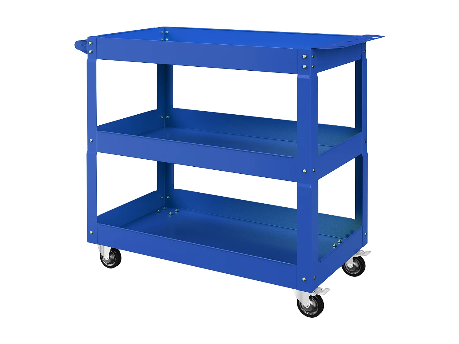 Chariot desserte d'atelier acier 3 plateaux sur roulettes avec poignée - charge max. 150 kg - 83 x 35,3 x 76 cm bleu