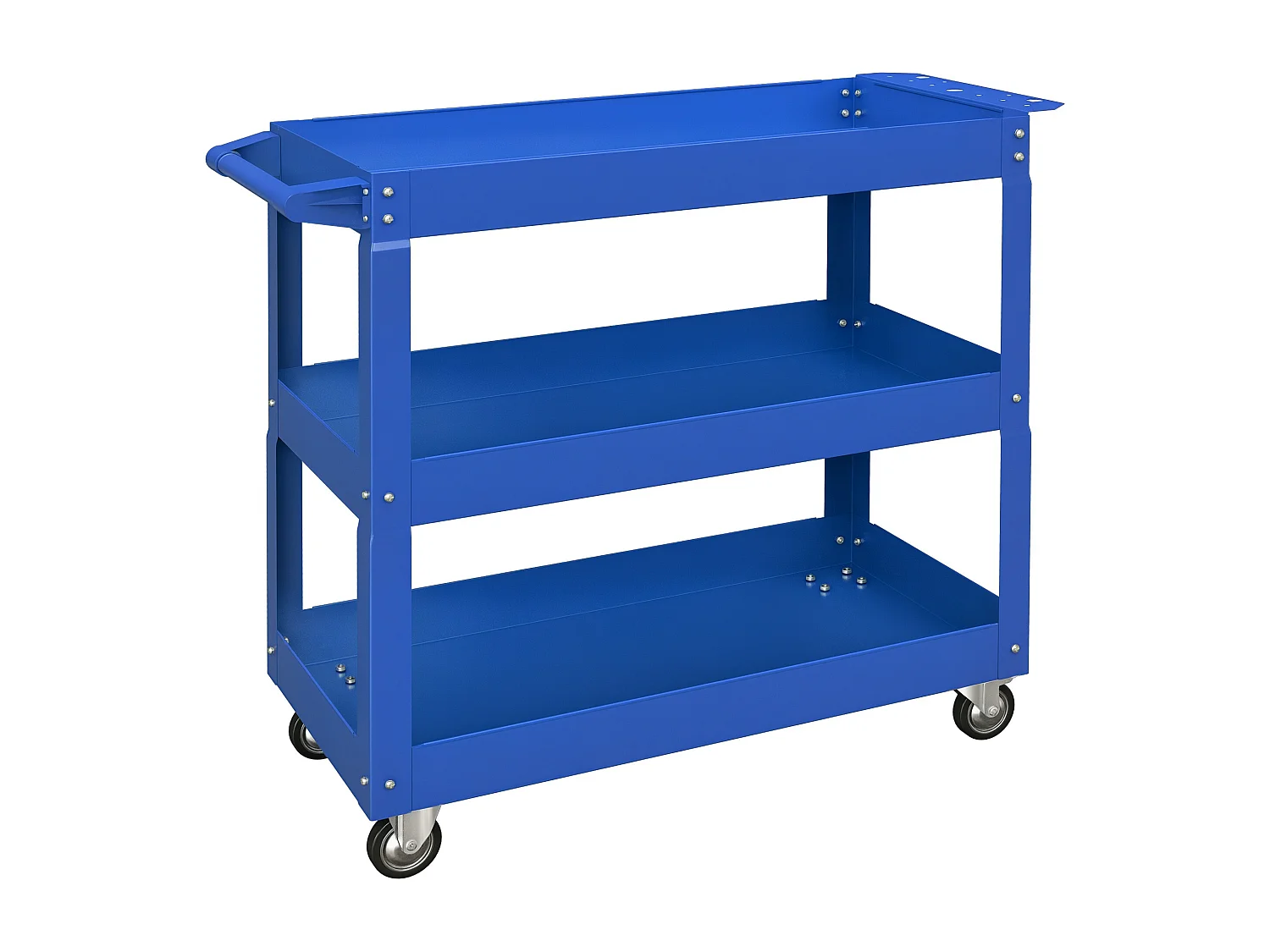 Chariot desserte d'atelier acier 3 plateaux sur roulettes avec poignée - charge max. 150 kg - 83 x 35,3 x 76 cm bleu