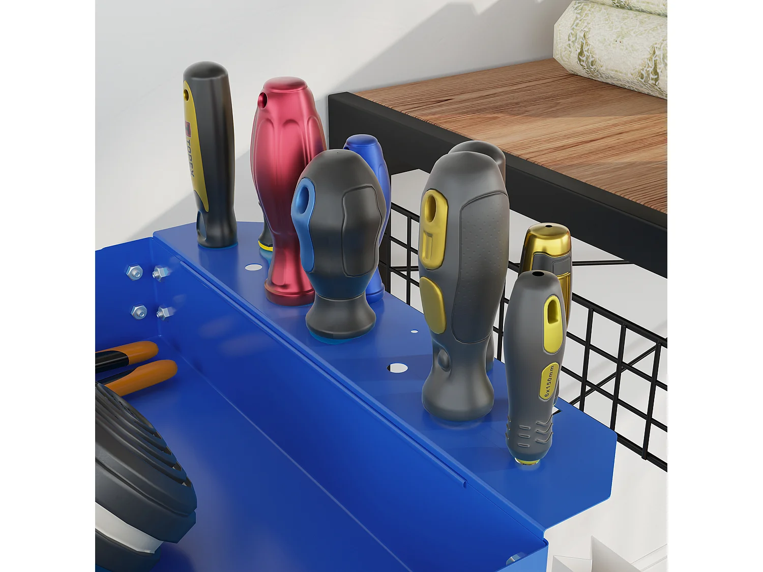 Chariot desserte d'atelier acier 3 plateaux sur roulettes avec poignée - charge max. 150 kg - 83 x 35,3 x 76 cm bleu