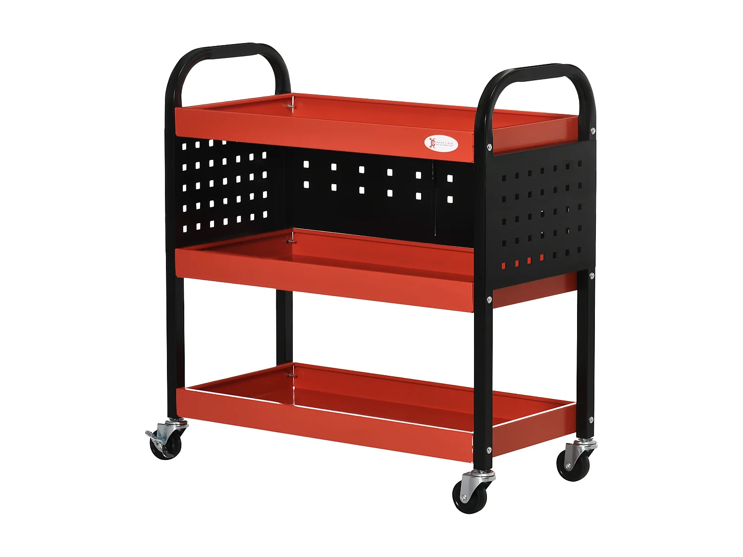 Chariot d'atelier servante 3 niveaux 3 panneaux perforés max. 100 Kg acier rouge noir
