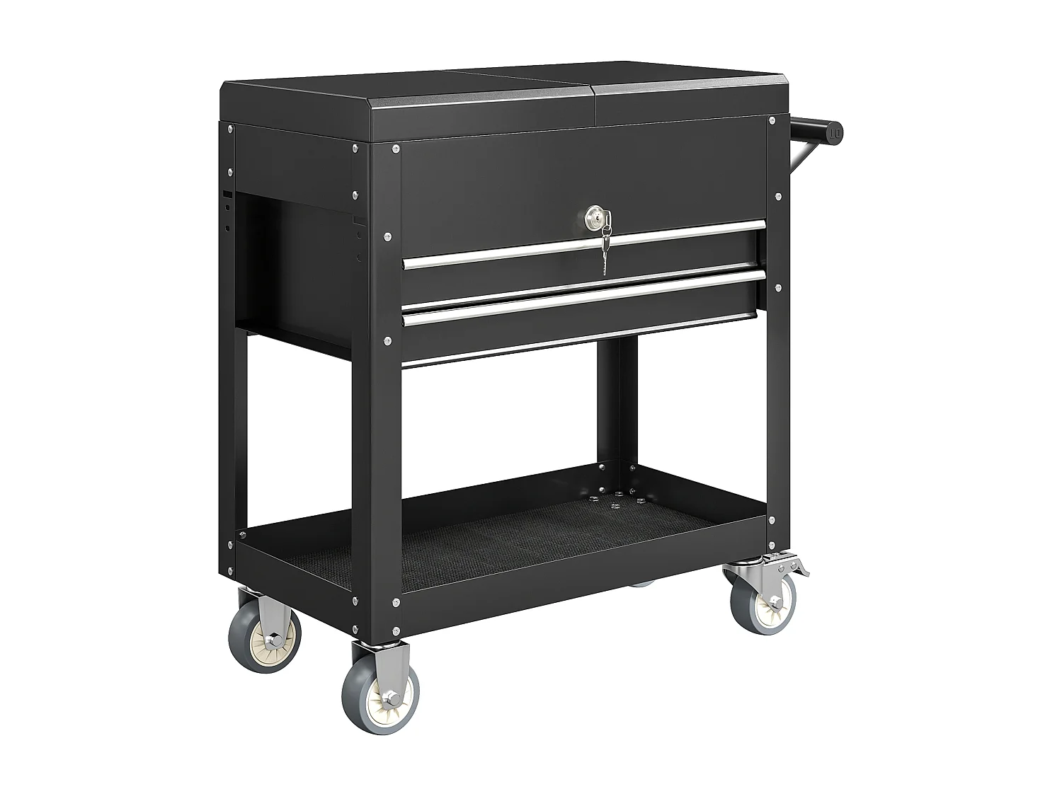 Servante d'atelier acier plateau coulissant coffre rangement 2 tiroirs verrouillables étagère noir