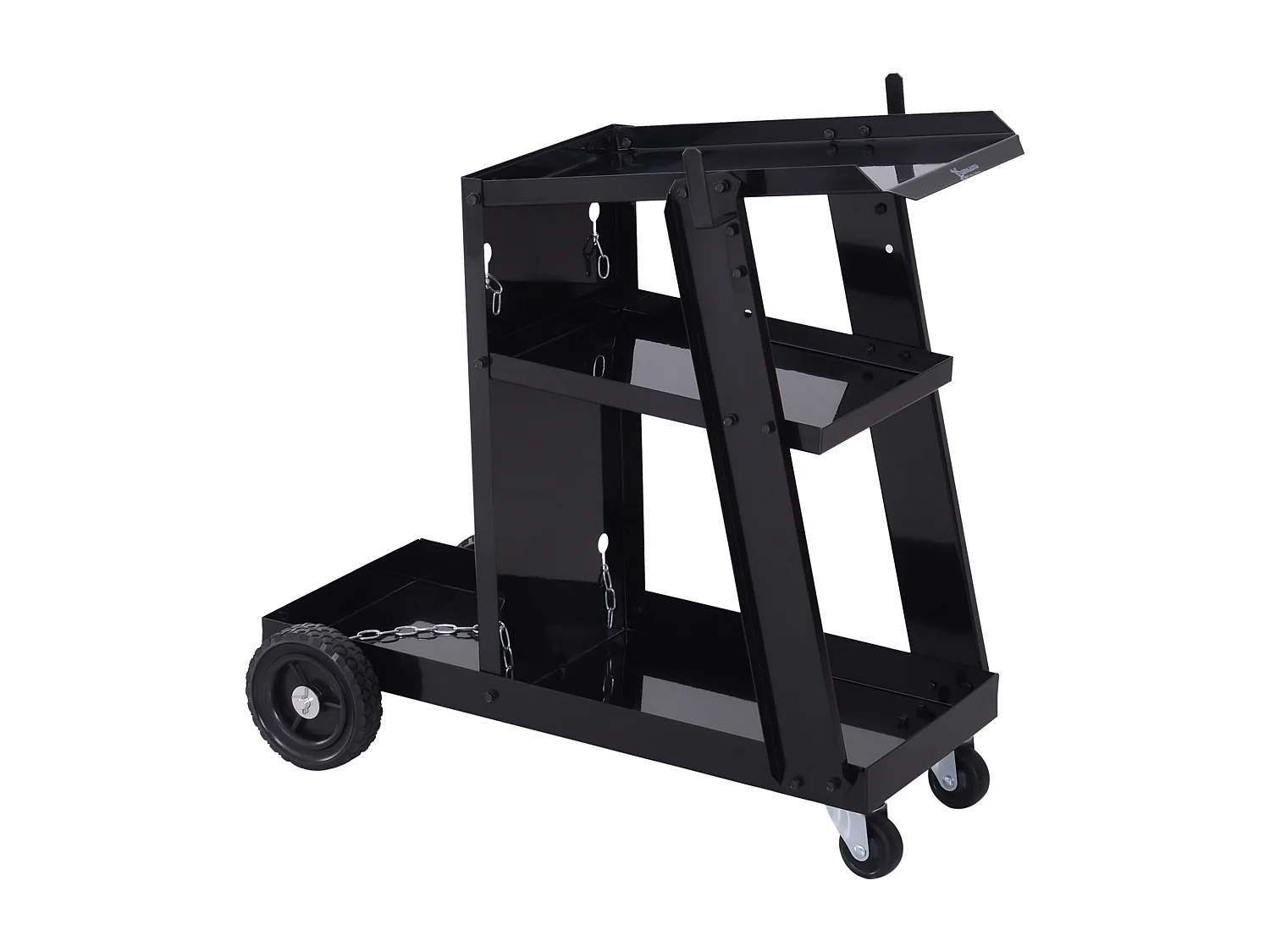 Chariot de soudage à 3 niveaux mobile 4 roues - poste à souder - support pour bouteille avec chaînes de soutien - acier noir