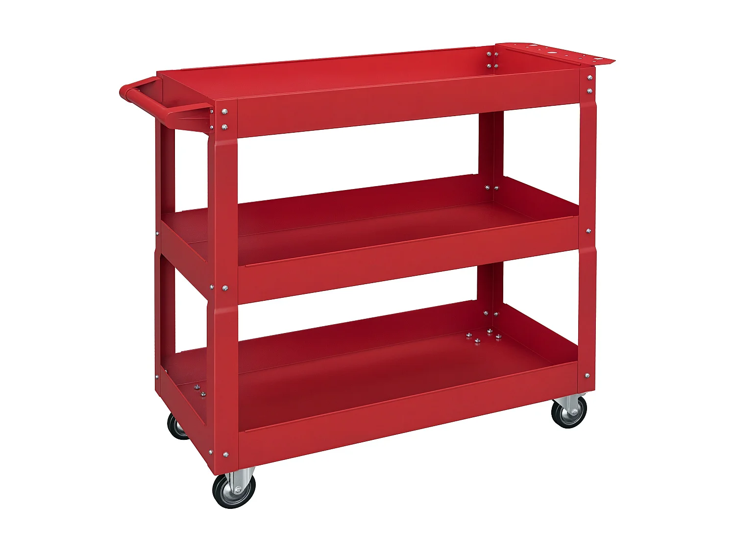 Chariot desserte d'atelier acier 3 plateaux sur roulettes avec poignée - charge max. 150 kg - 83 x 35,3 x 76 cm rouge
