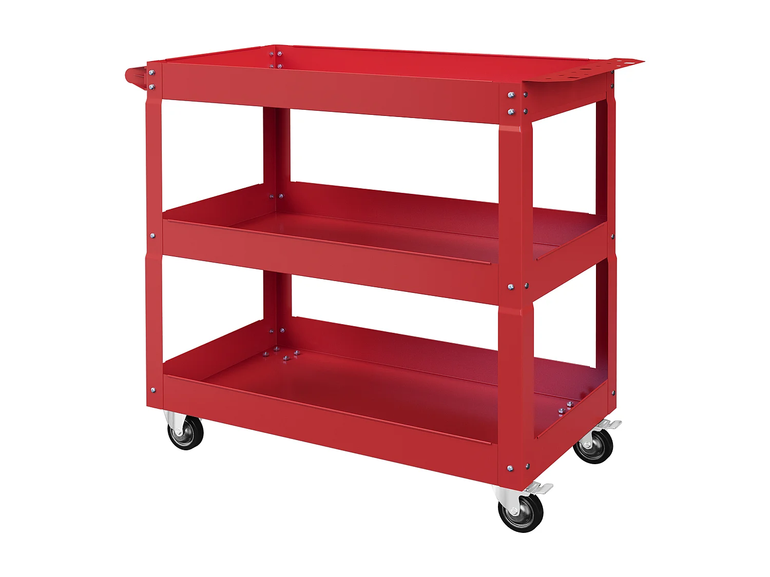 Chariot desserte d'atelier acier 3 plateaux sur roulettes avec poignée - charge max. 150 kg - 83 x 35,3 x 76 cm rouge