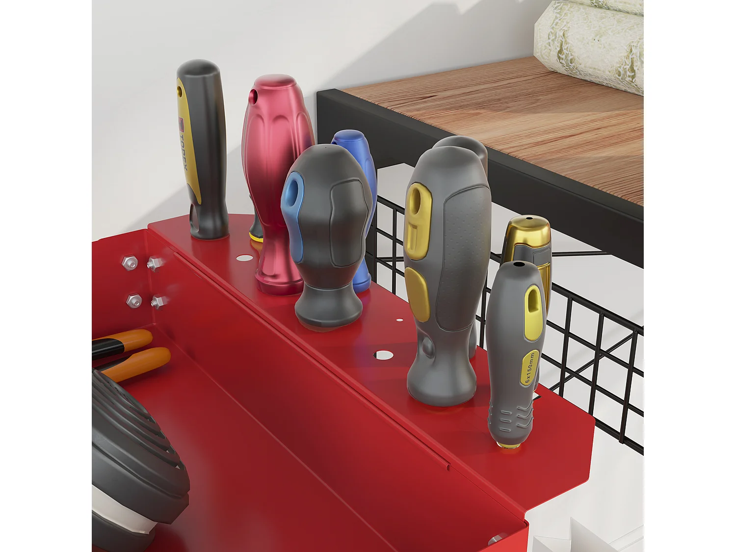 Chariot desserte d'atelier acier 3 plateaux sur roulettes avec poignée - charge max. 150 kg - 83 x 35,3 x 76 cm rouge