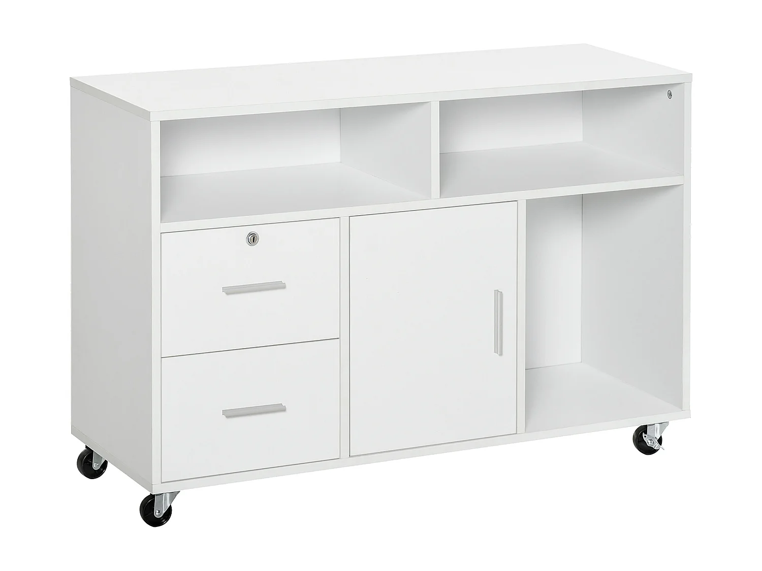 Support d'imprimante mobile 2 tiroirs coulissants 3 niches porte étagère dim. 100 x 35 x 65 cm blanc