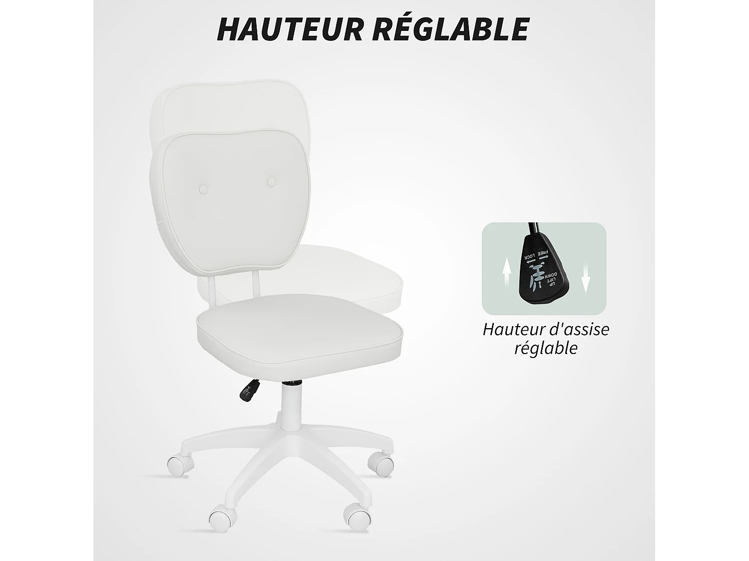 Chaise de bureau design Chersterfied dossier arrondi 2 boutons synthétique blanc
