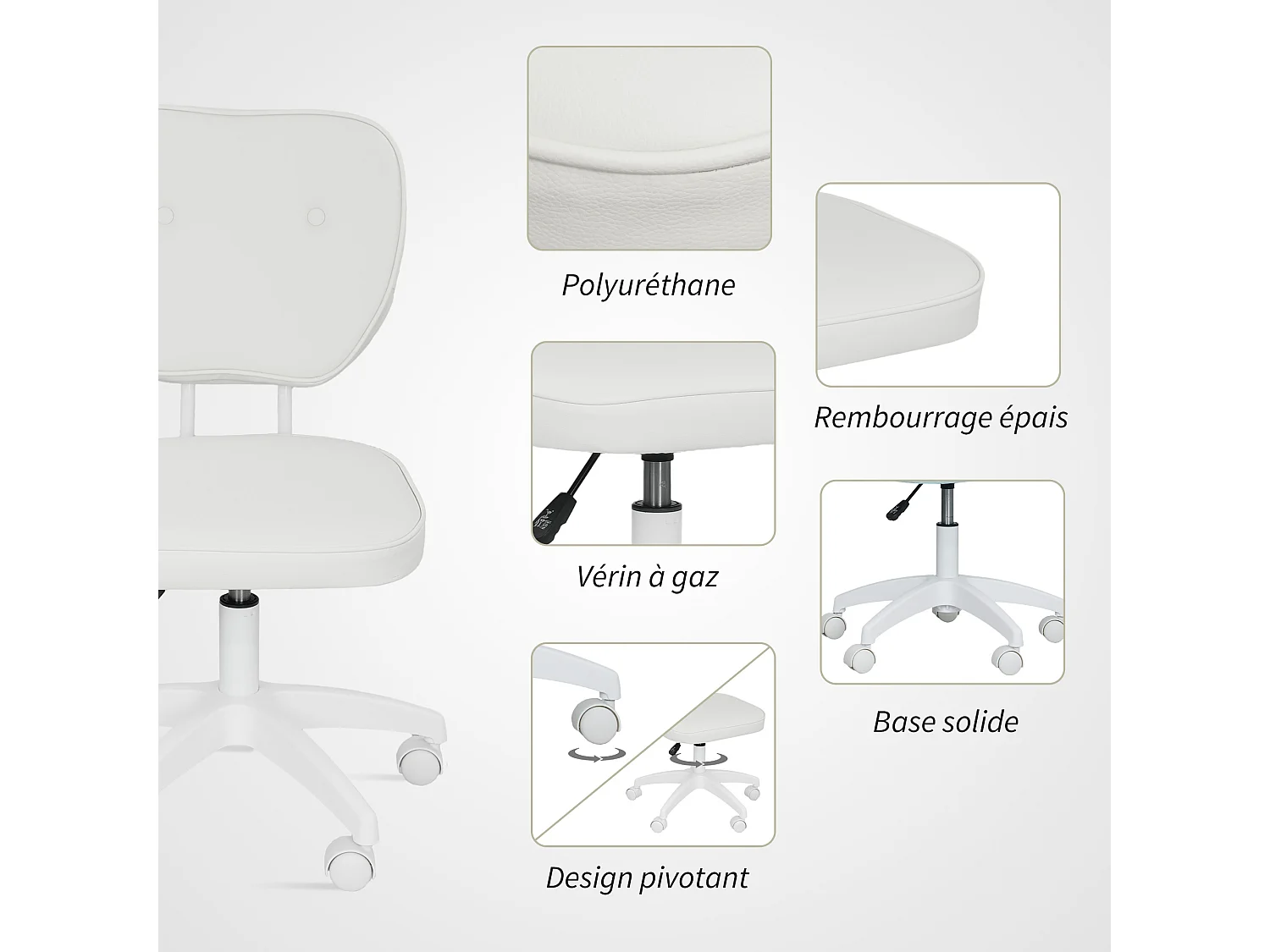 Chaise de bureau design Chersterfied dossier arrondi 2 boutons synthétique blanc