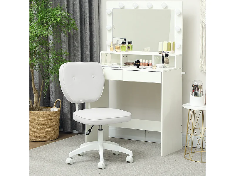 Chaise de bureau design Chersterfied dossier arrondi 2 boutons synthétique blanc