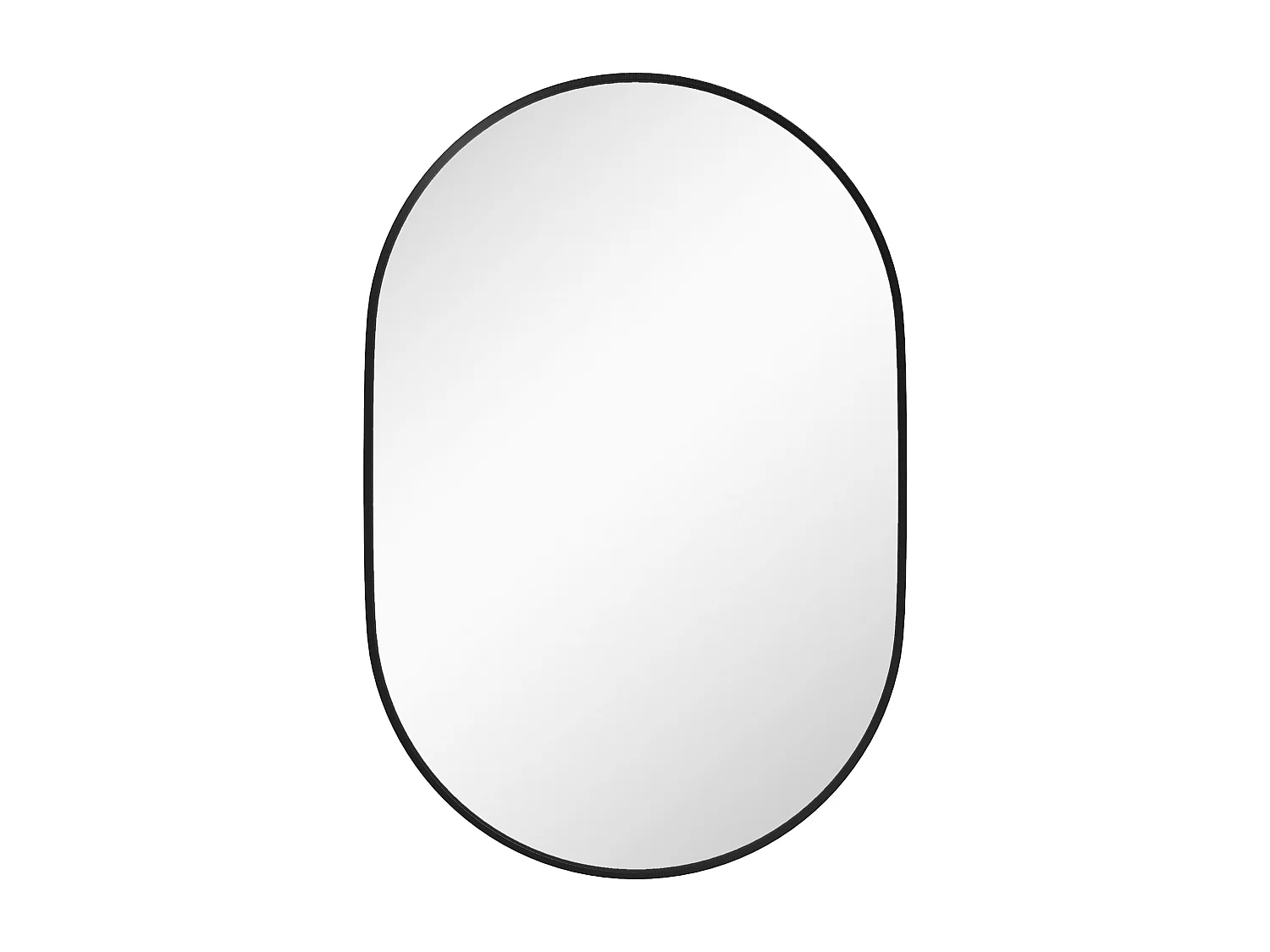 Miroir mural ovale dim. 60L x 90H cm cadre arrondi montage vertical/horizontal alu. noir