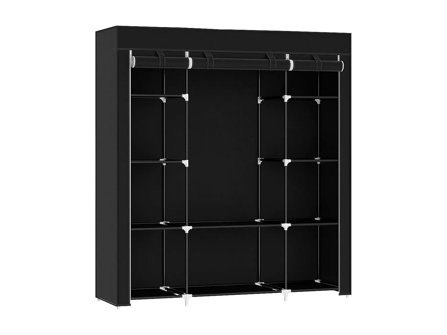 Armoire penderie toile - armoire tissu - 10 étagères, tringle - dim. 150 x 43 x 162,5 cm - noir