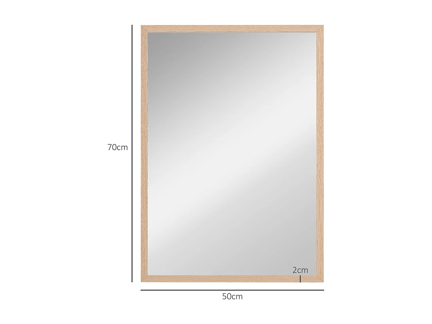 Miroir mural rectangulaire dim. 50L x 70H cm cadre MDF aspect bois clair