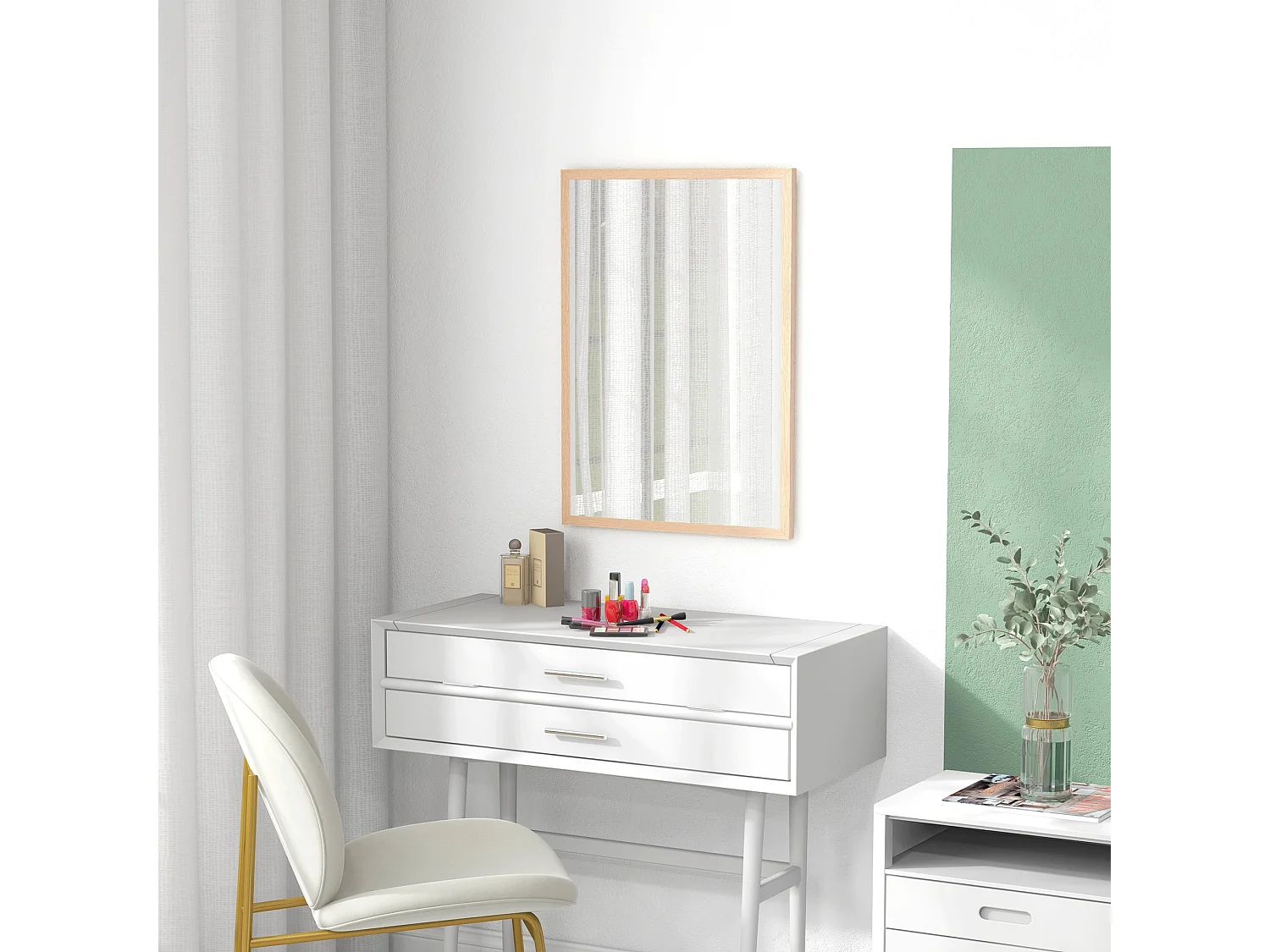 Miroir mural rectangulaire dim. 50L x 70H cm cadre MDF aspect bois clair