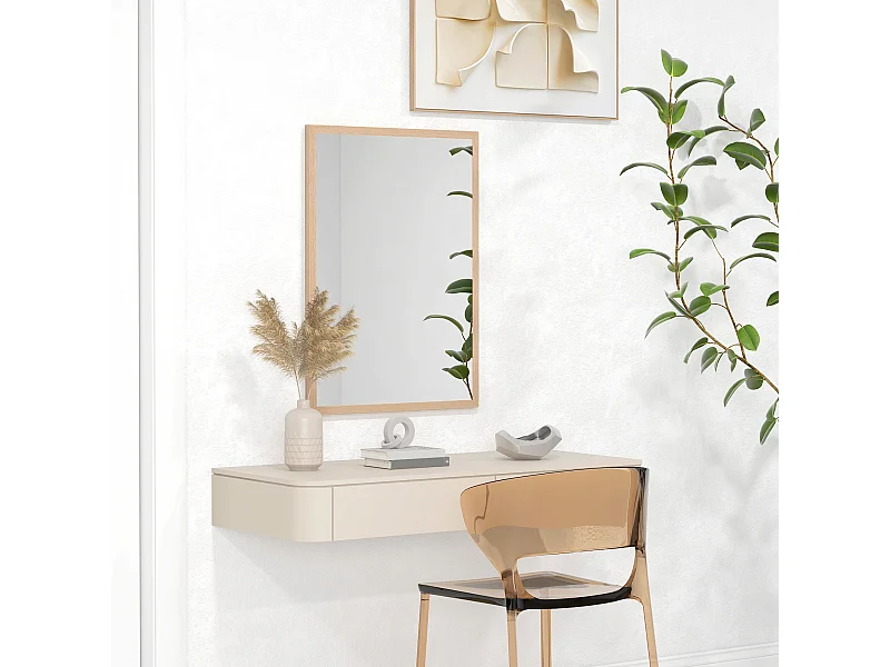 Miroir mural rectangulaire dim. 50L x 70H cm cadre MDF aspect bois clair