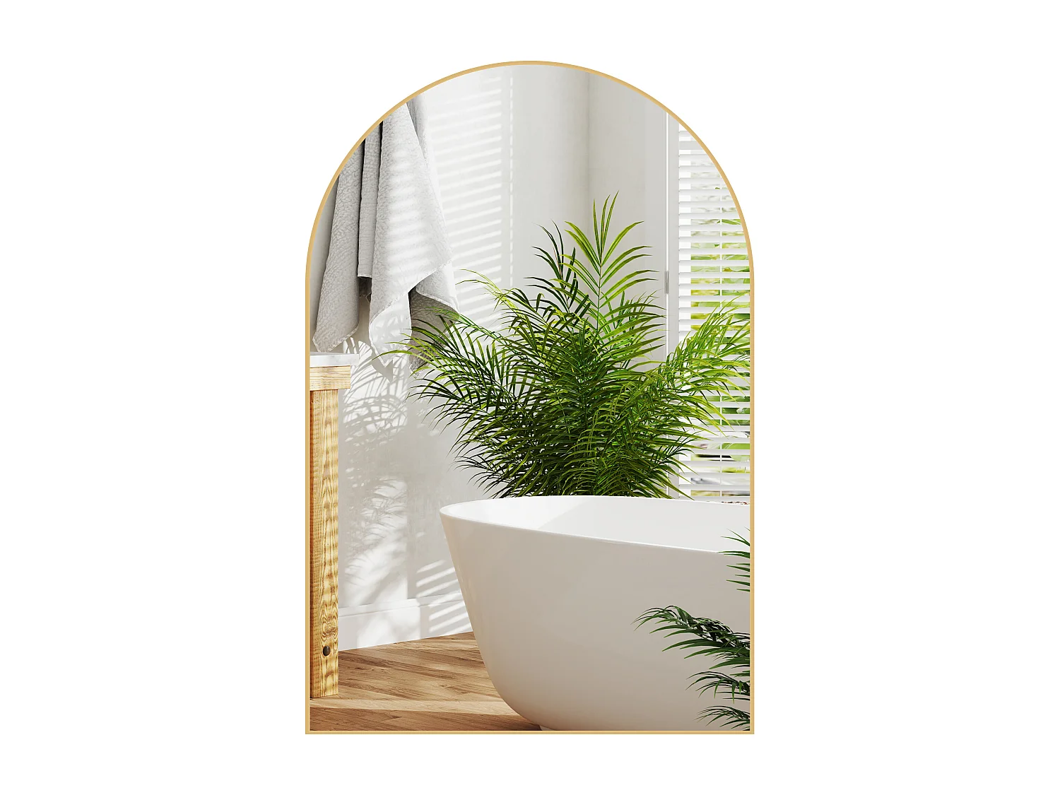 Miroir mural arqué 60 x 90 cm haute définition cadre alliage aluminium doré