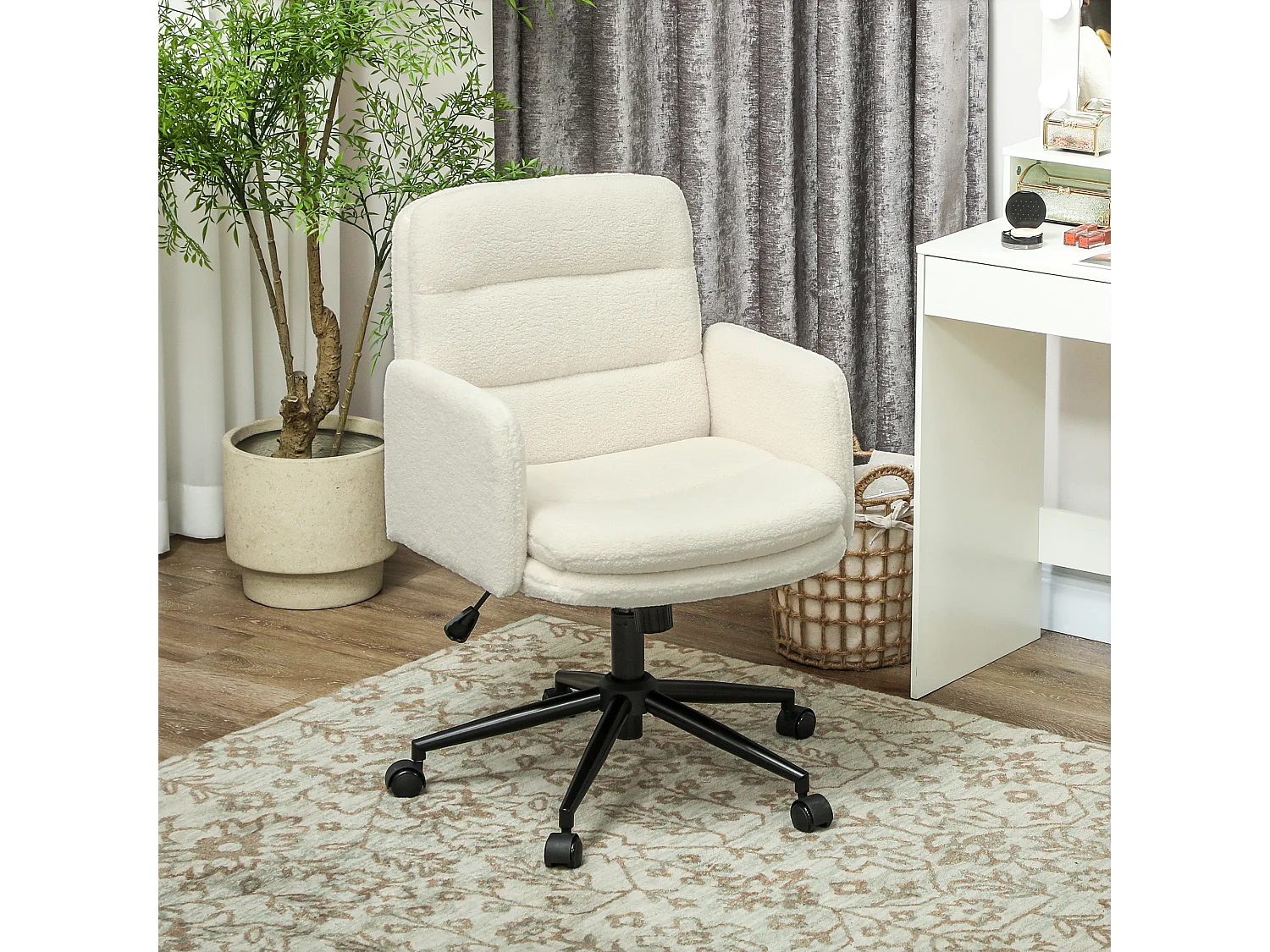 Chaise de bureau bouclette crème grand confort piètement acier noir