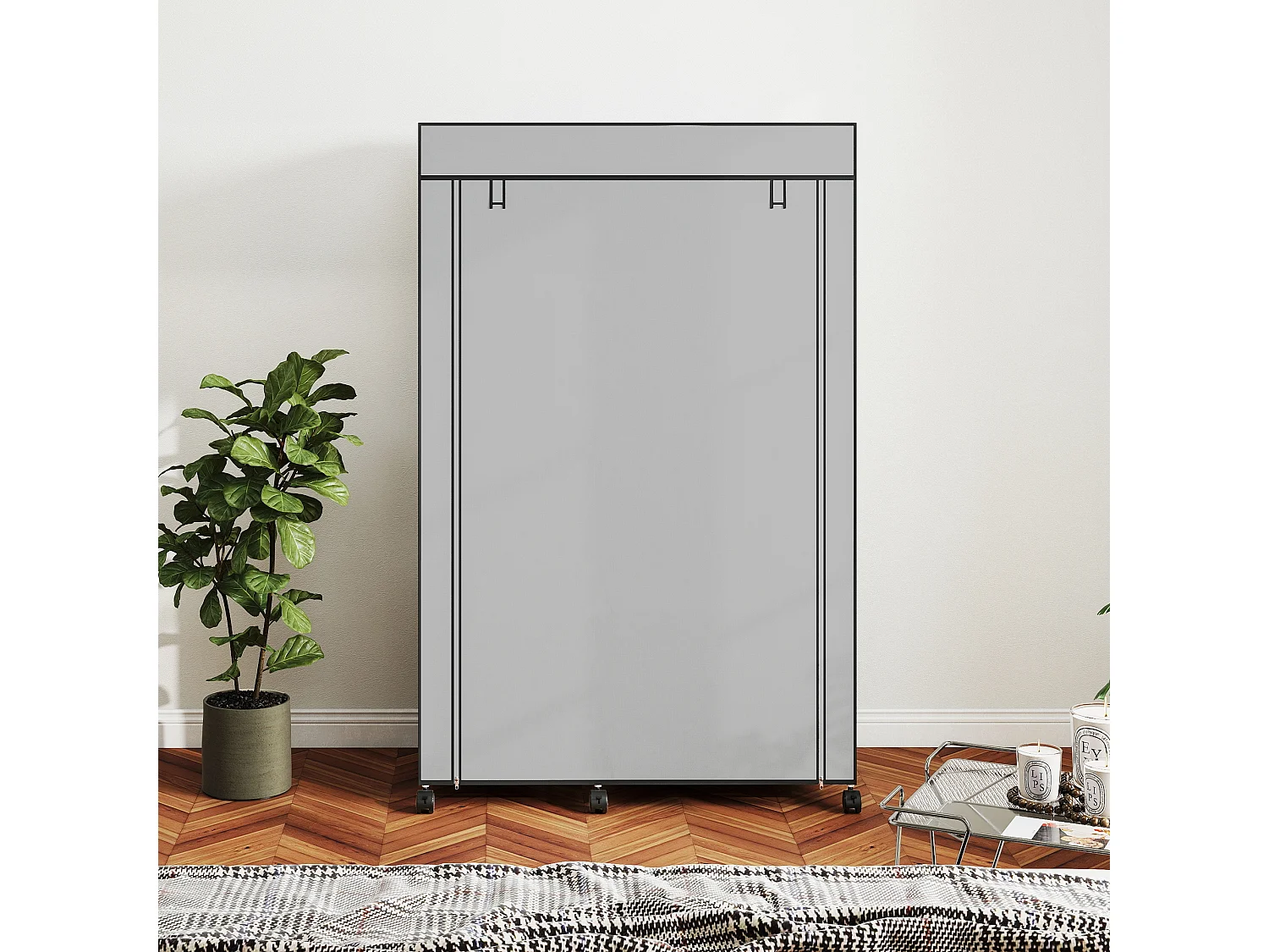 Armoire penderie mobile tissu - 5 étagères, penderie - dim. 103x43x162,5 cm - noir gris