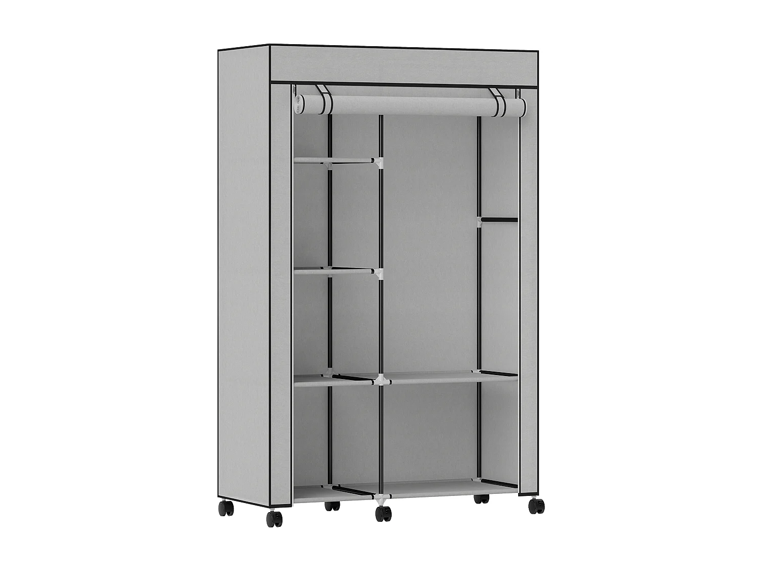 Armoire penderie mobile tissu - 5 étagères, penderie - dim. 103x43x162,5 cm - noir gris