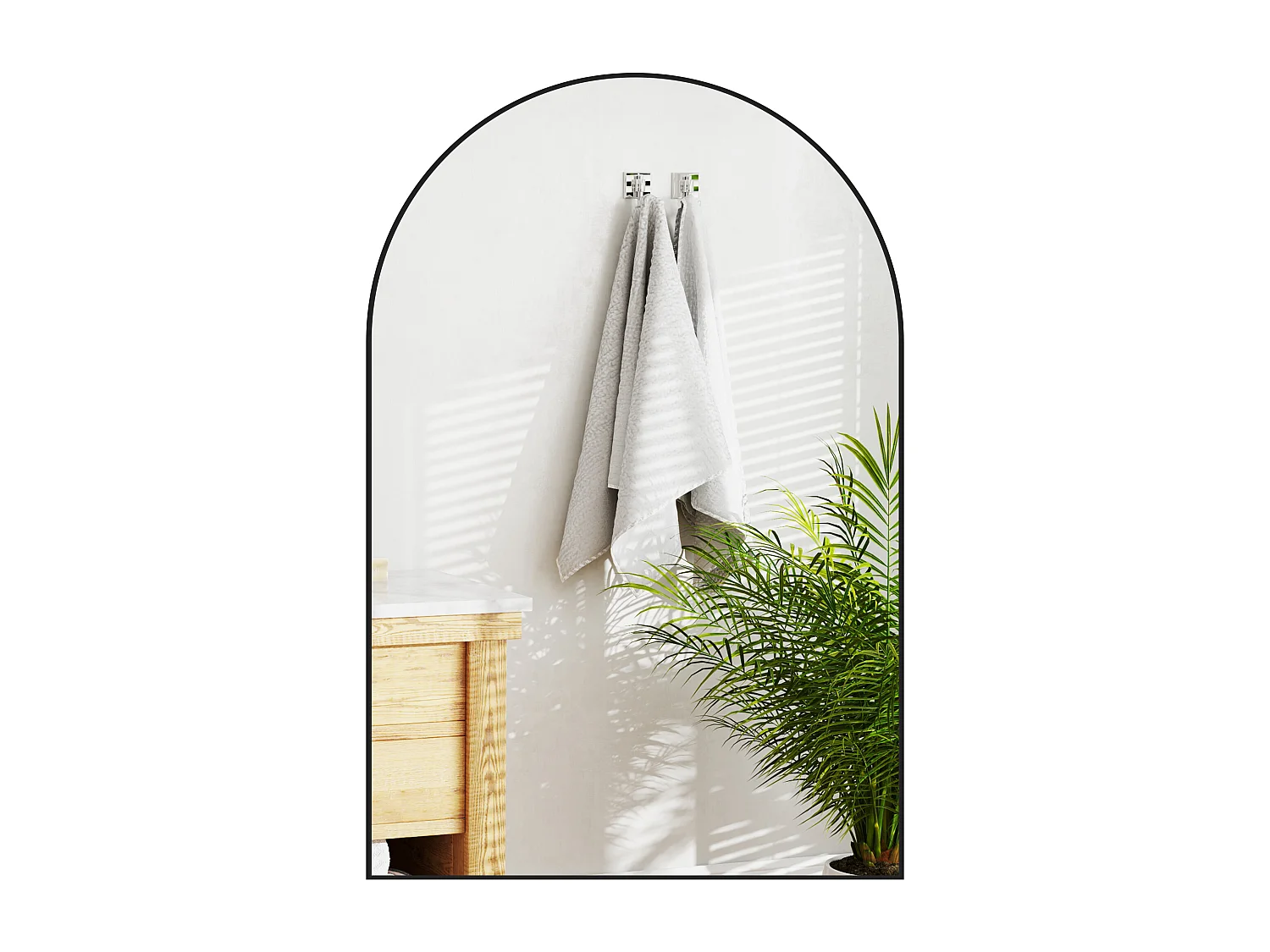 Miroir mural arqué 60 x 90 cm haute définition cadre alliage aluminium noir