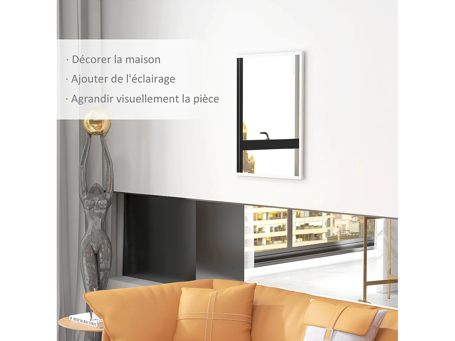 Miroir mural rectangulaire dim. 60L x 80H cm MDF blanc