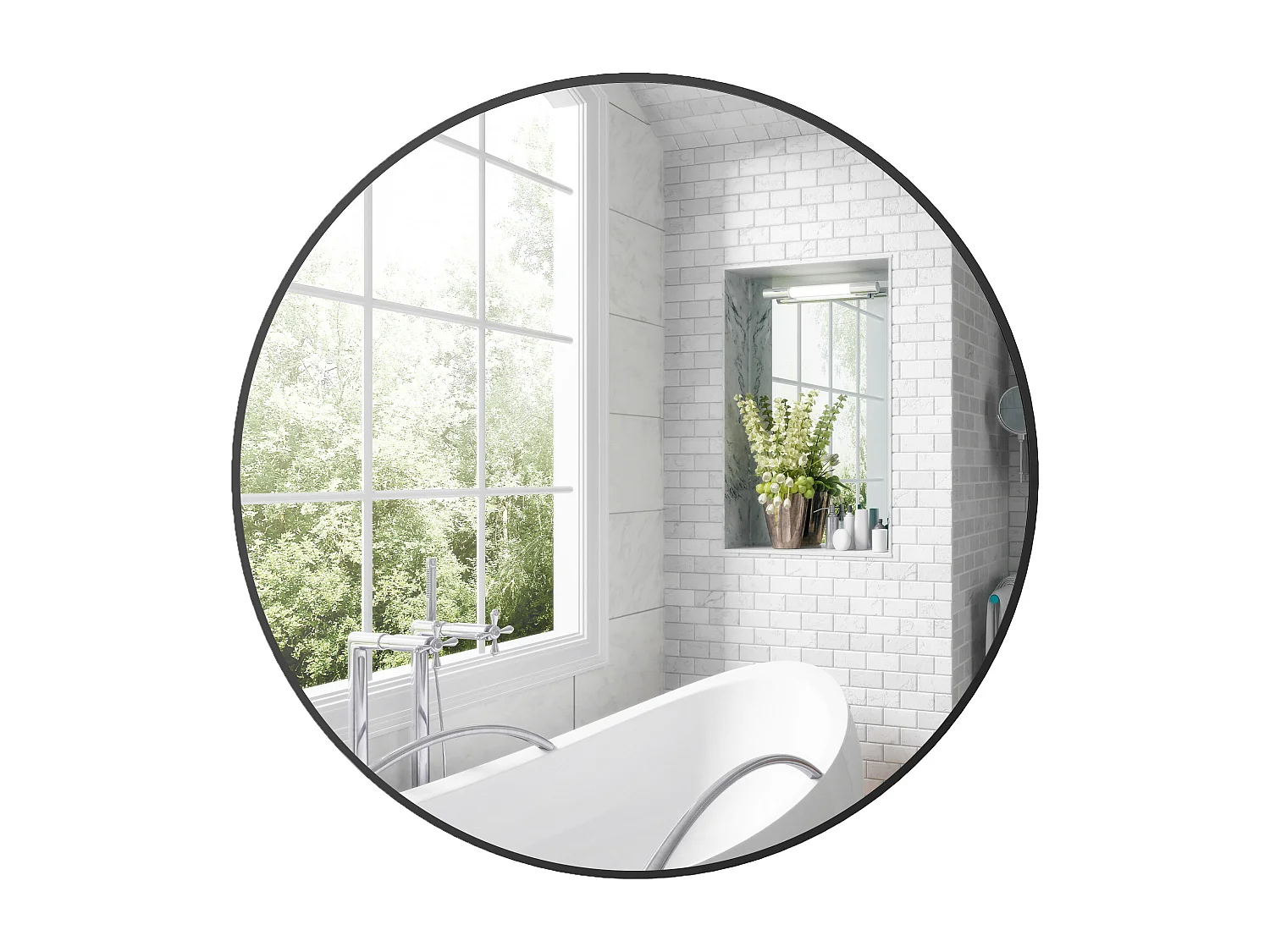 Miroir mural rond dia. 70 cm cadre métal noir