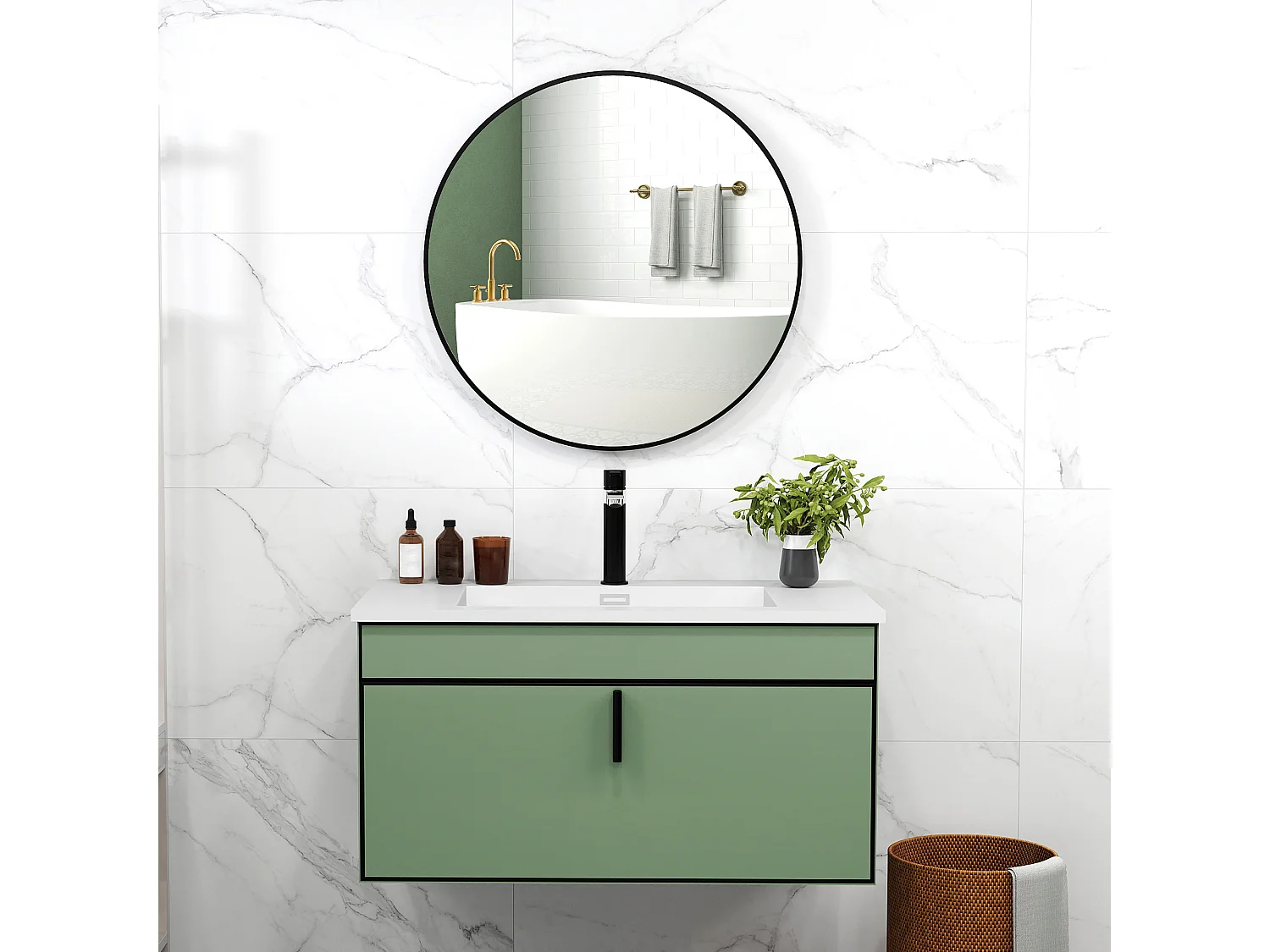 Miroir mural rond dia. 70 cm cadre métal noir