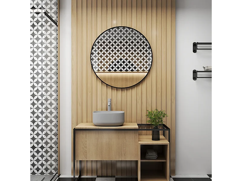 Miroir mural rond dia. 70 cm cadre métal noir