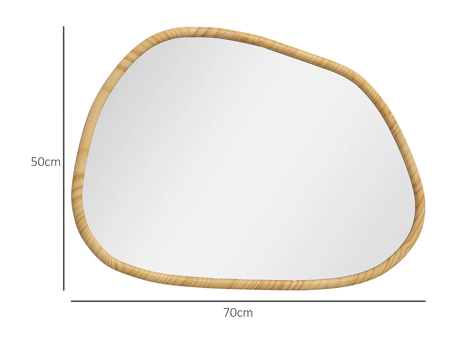 Miroir mural décoratif forme organique dim. 70L x 50H cm cadre bois de pin verni
