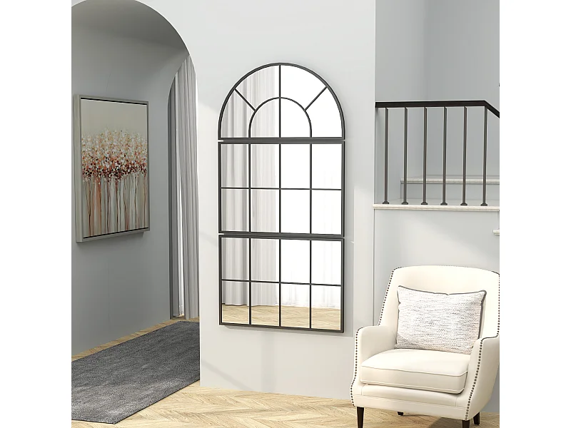 Miroir mural style verrière ensemble de 3 pièces métal noir verre