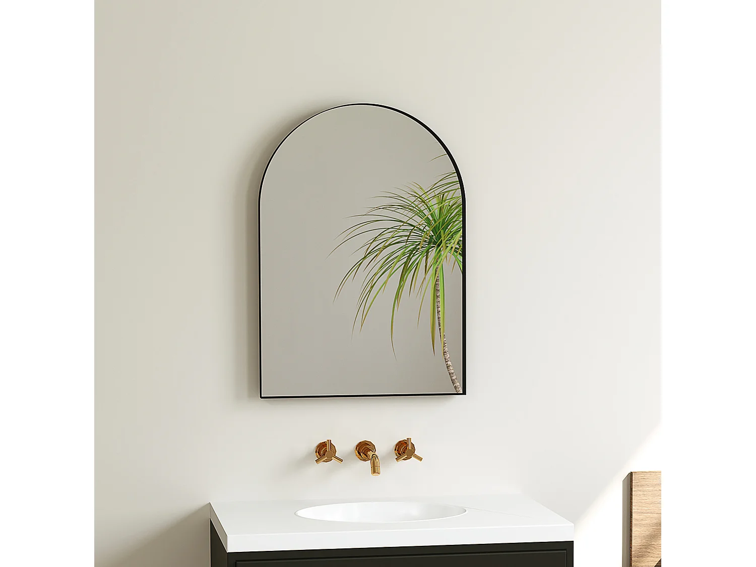 Miroir mural arqué 50 x 70 cm haute définition cadre alliage aluminium noir