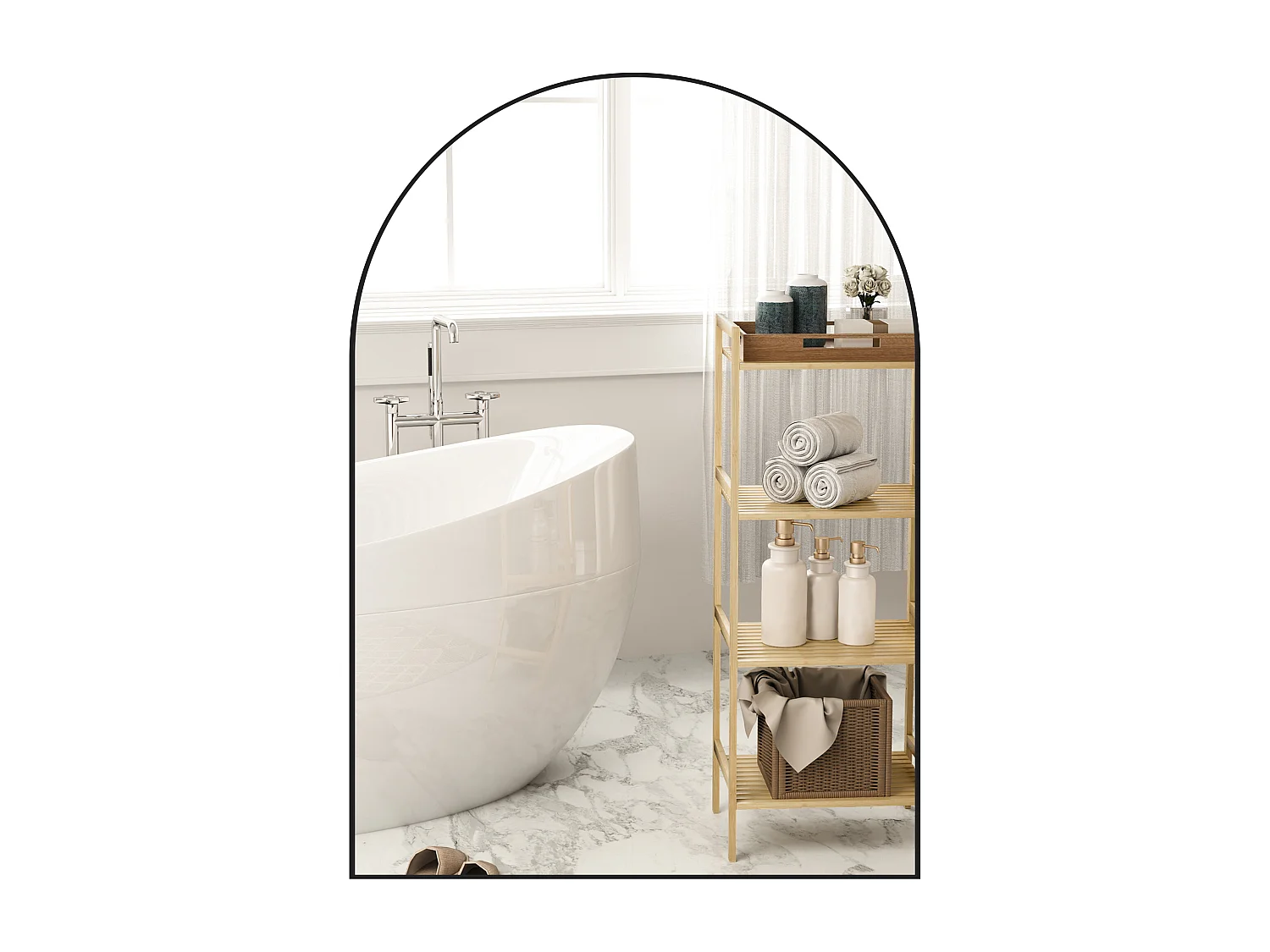 Miroir mural arqué 50 x 70 cm haute définition cadre alliage aluminium noir