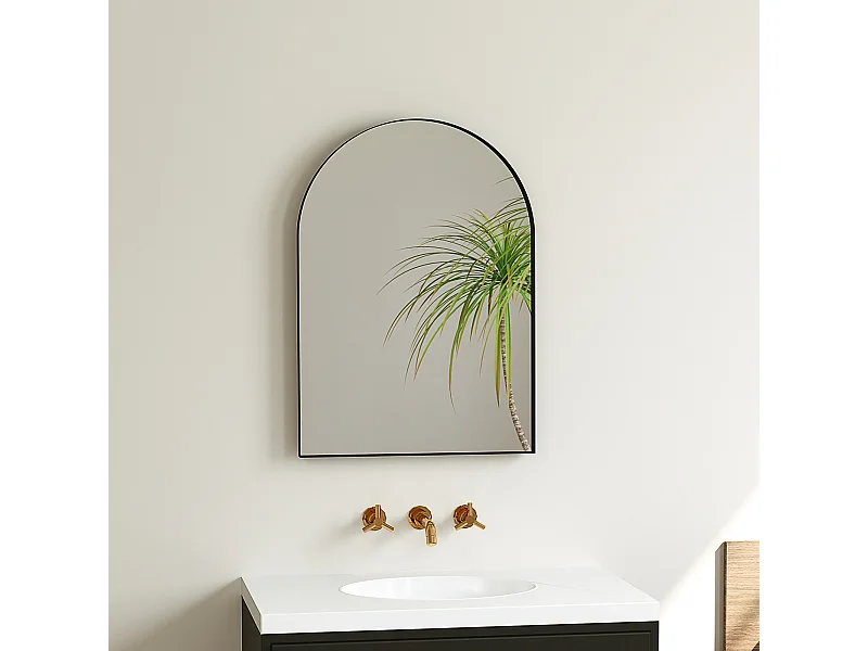 Miroir mural arqué 50 x 70 cm haute définition cadre alliage aluminium noir