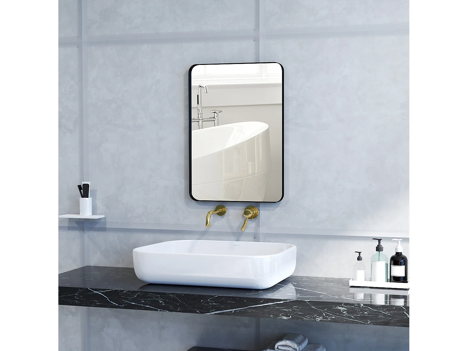 Miroir mural rectangulaire 50 x 70 cm cadre alliage aluminium noir