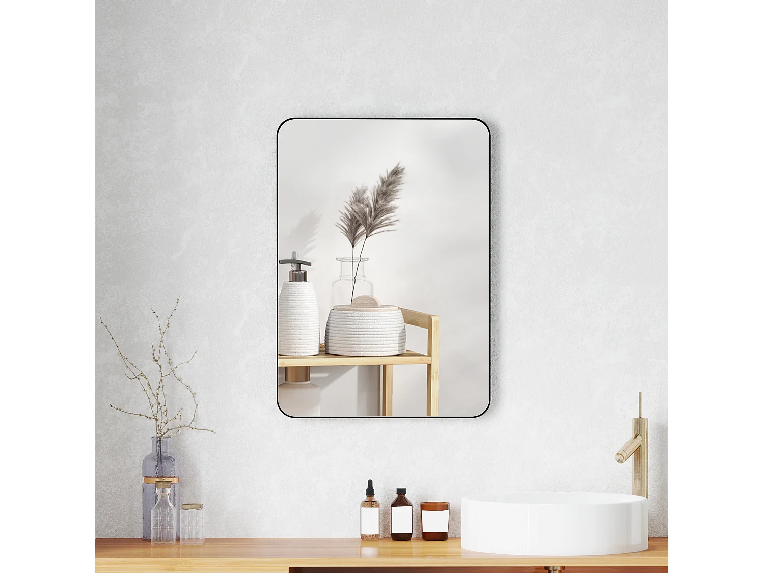 Miroir mural rectangulaire 50 x 70 cm cadre alliage aluminium noir