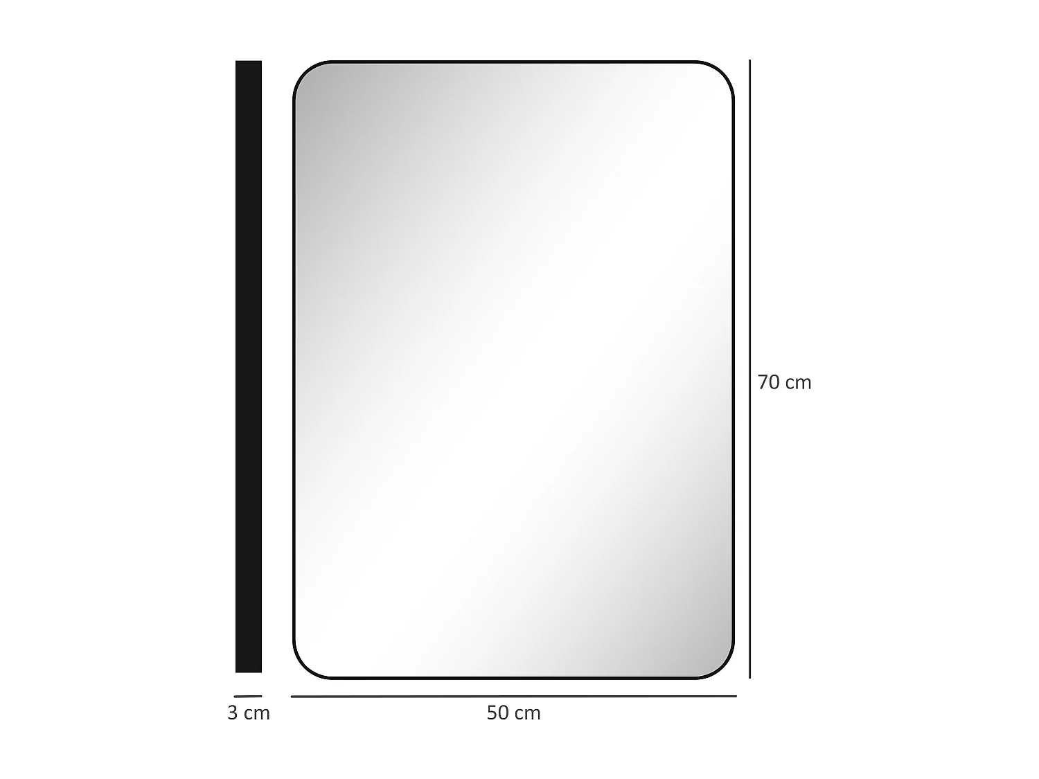 Miroir mural rectangulaire 50 x 70 cm cadre alliage aluminium noir