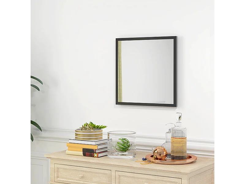 Miroir mural carré dim. 50L x 50H cm cadre bois noir