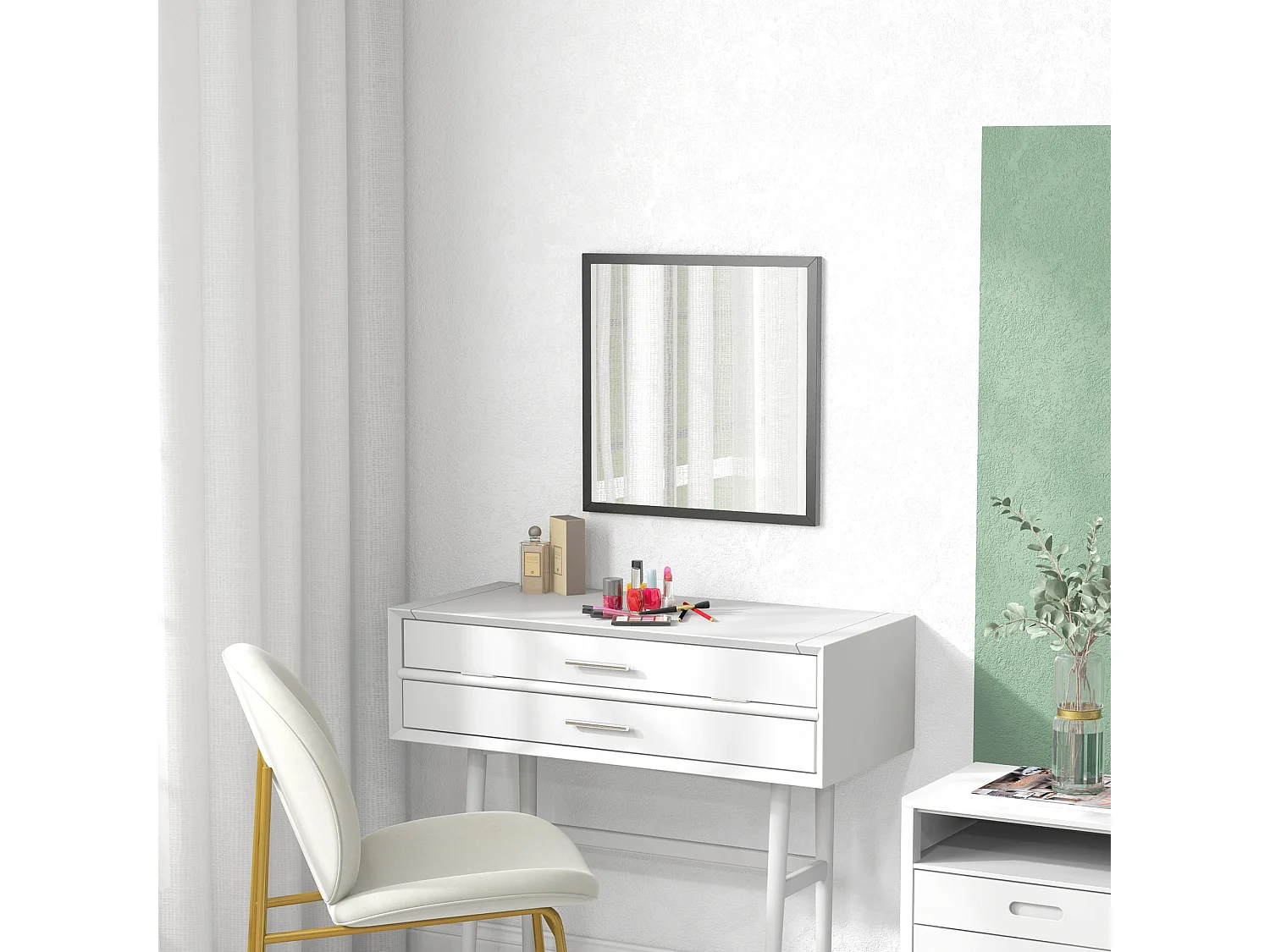 Miroir mural carré dim. 50L x 50H cm cadre bois noir