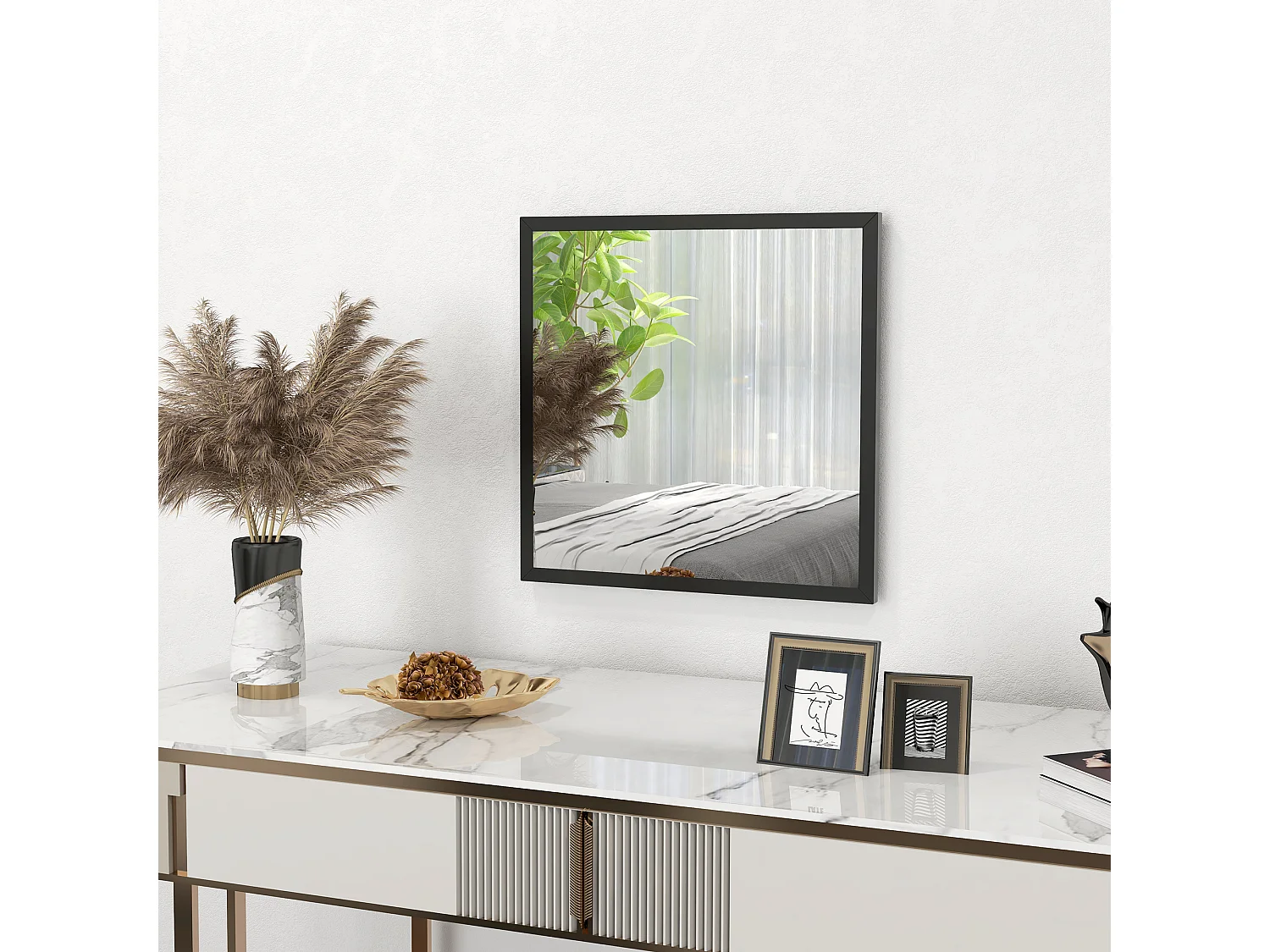 Miroir mural carré dim. 50L x 50H cm cadre bois noir